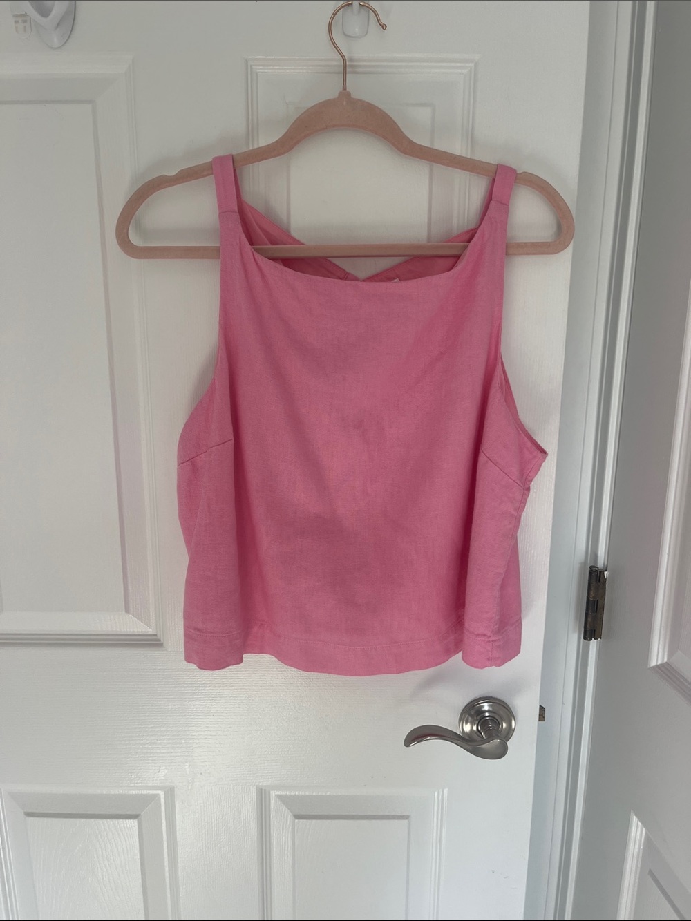 GAP Pink Square-Neck Tank with Back Button Detail